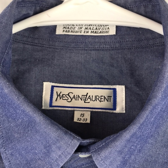 Yves Saint Laurent Mens Dress Shirt blue 15 - Picture 3 of 5